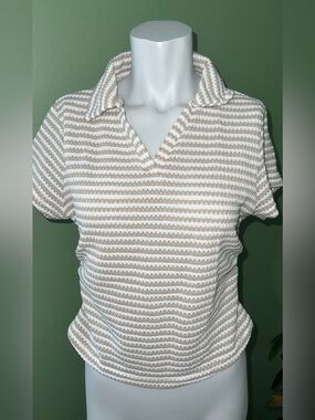 SHEIN Beige and White Striped Short-Sleeve Polo Tee